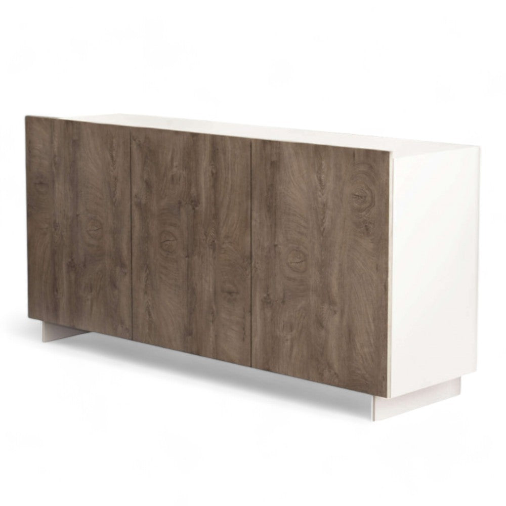 Mobile madia bianco rovere grigio con tre ante e ripiani interni in truciolare nobilitato resistente 150x41x76 cm