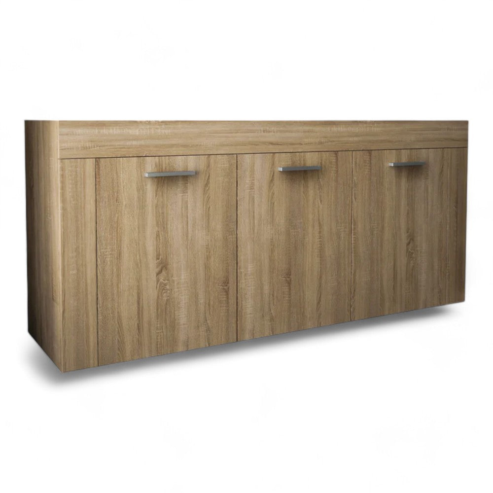 Mobile madia in quercia chiaro con tre ante e ripiani interni cm 150x40x81h in truciolare melaminico antigraffio
