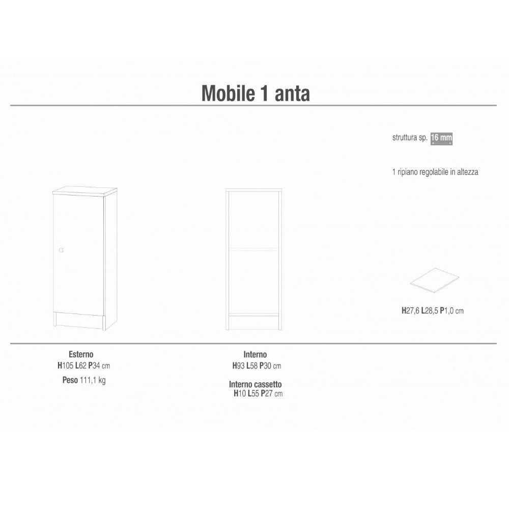 mobile portaoggetti 1 anta bianco mdf liscia dimensioni 31x34x80 cm ideale per organizzazione e stile casa eleganti
