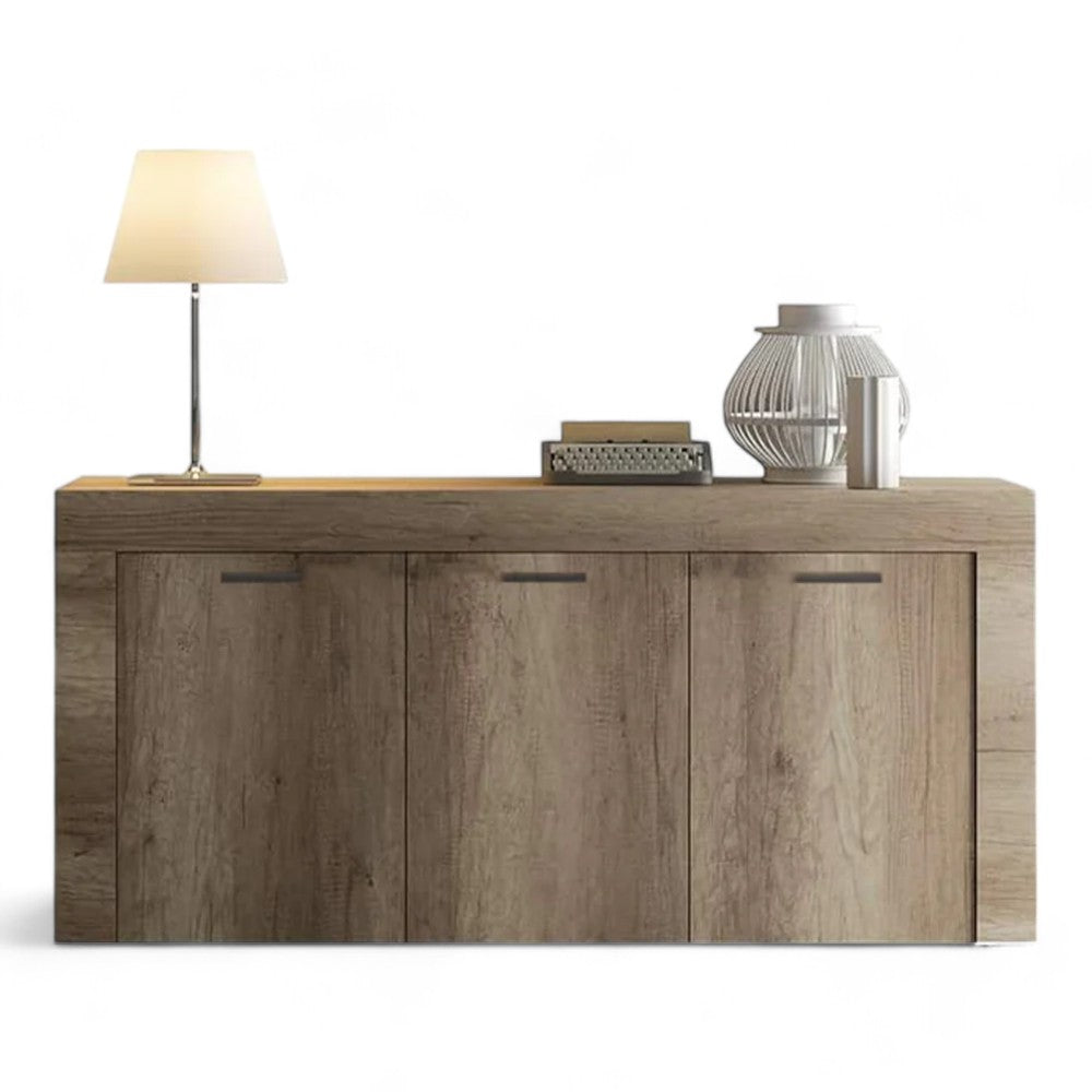 Mobile madia in quercia chiaro con tre ante e ripiani interni cm 150x40x81h in truciolare melaminico antigraffio