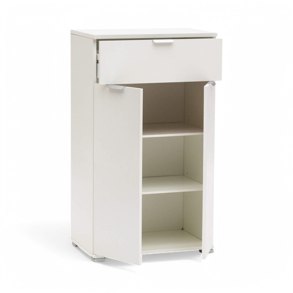 Mobiletto bianco con 2 ante e cassetto truciolare bilaminato 60x38xH103 cm