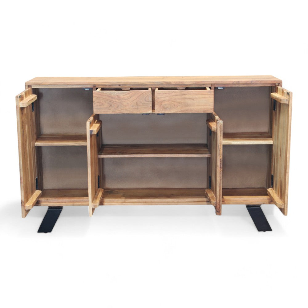 Mobile in acacia e metallo con dimensioni cm 150x38x90 h colore marrone ideale per soggiorno e sala da pranzo
