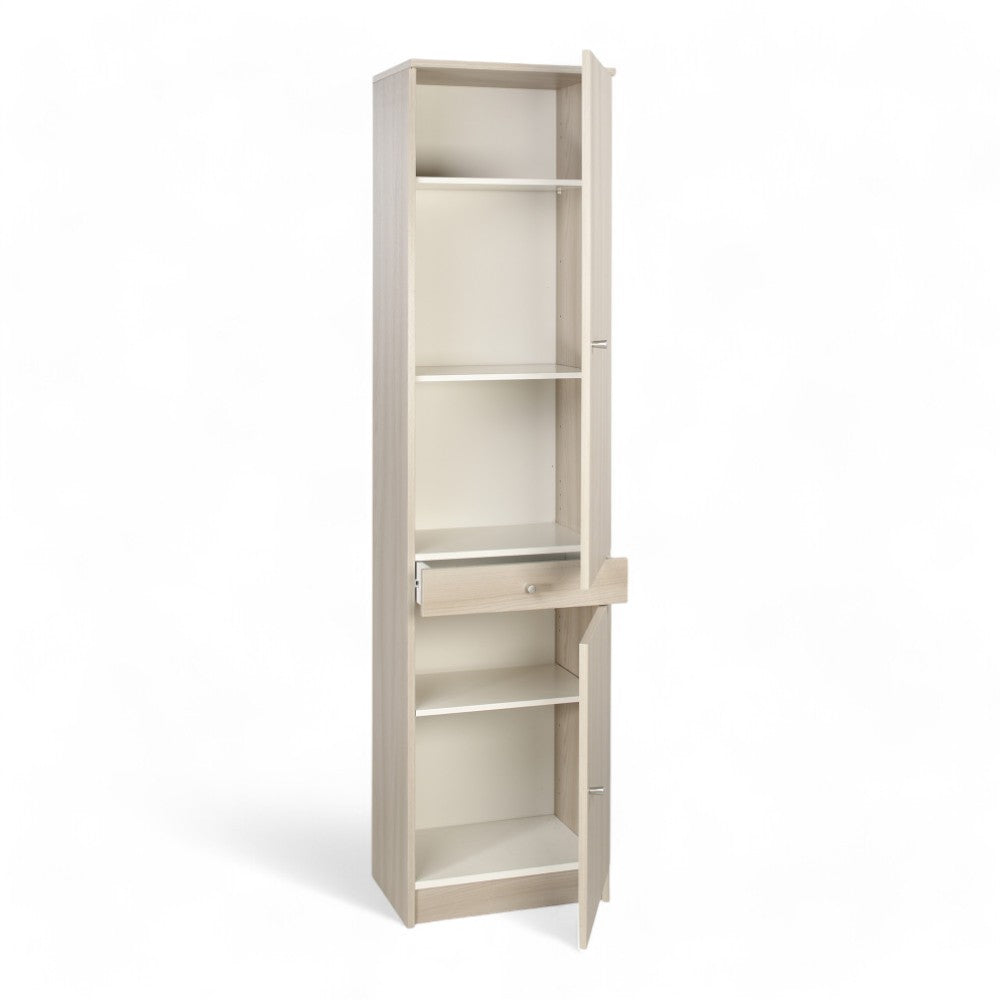 Mobile colonna portaoggetti MDF olmo chiaro con due ante e un cassetto dimensioni 46x34x183 cm