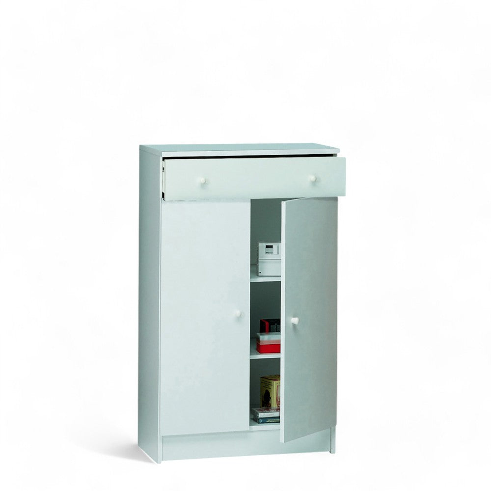 mobile portaoggetti con 2 ante 1 cassetto bianco liscio dimensioni 62x34x105 cm ideale per ingresso e arredo casa in MDF