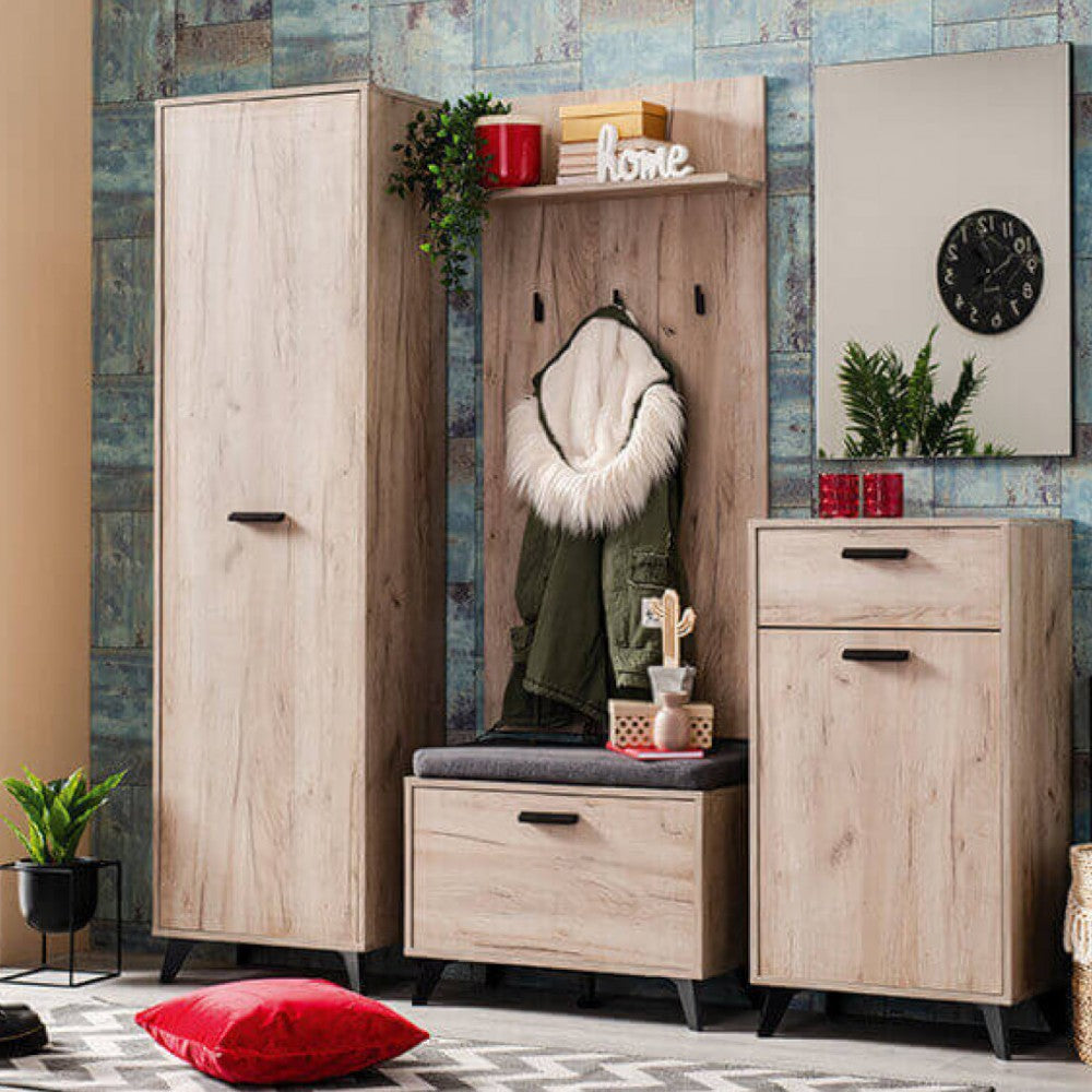 Mobile ingresso Umbria in rovere grigio dimensioni 68x35x47,5 cm realizzato in robusto truciolare bilaminato elegante e moderno