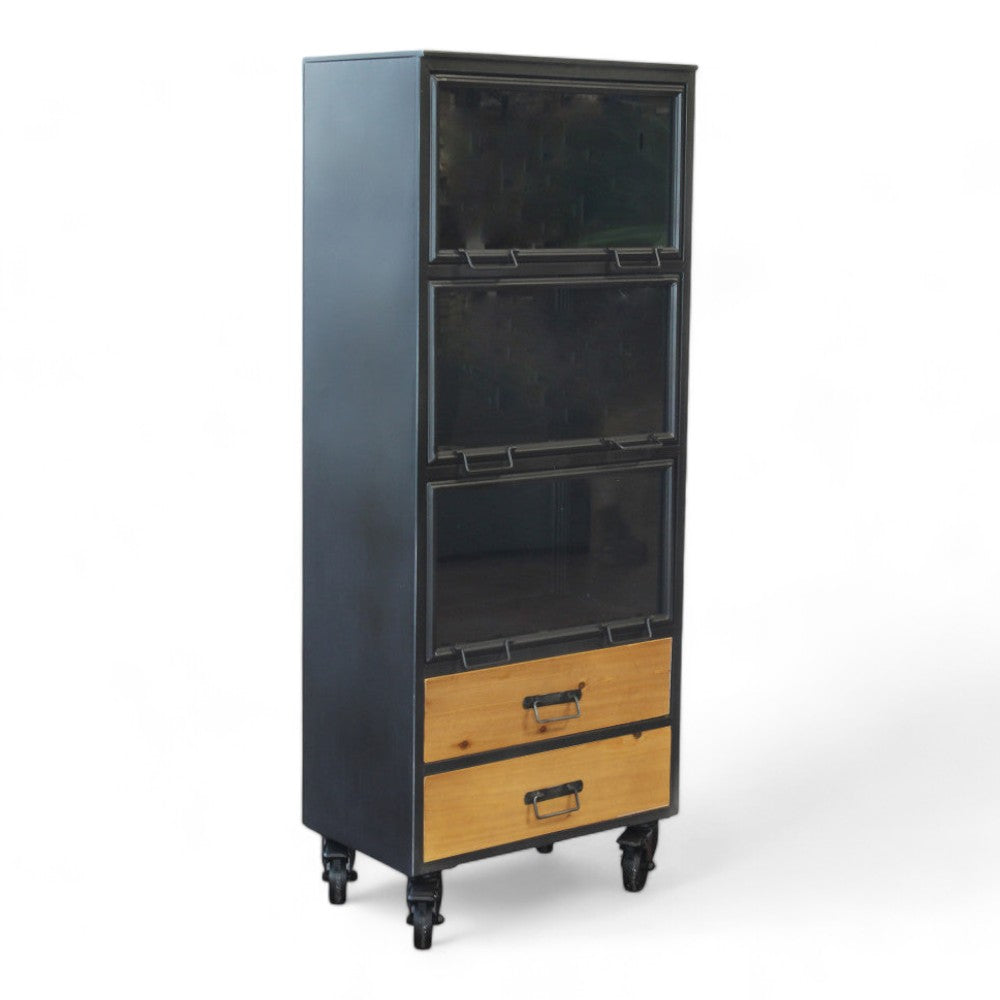 Mobile da ingresso in ferro e legno colore marrone con dimensioni 81x44x183 cm ideale per arredamento