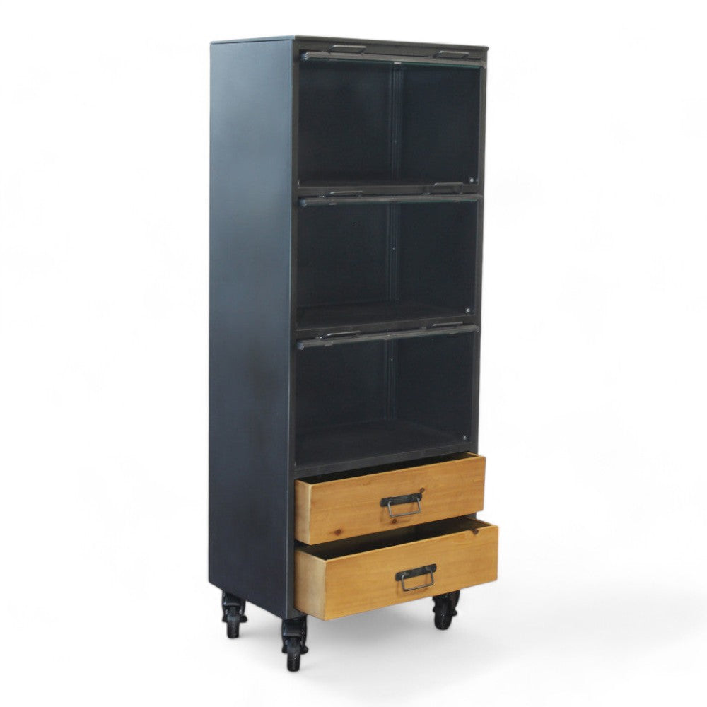 Mobile da ingresso in ferro e legno colore marrone con dimensioni 81x44x183 cm ideale per arredamento
