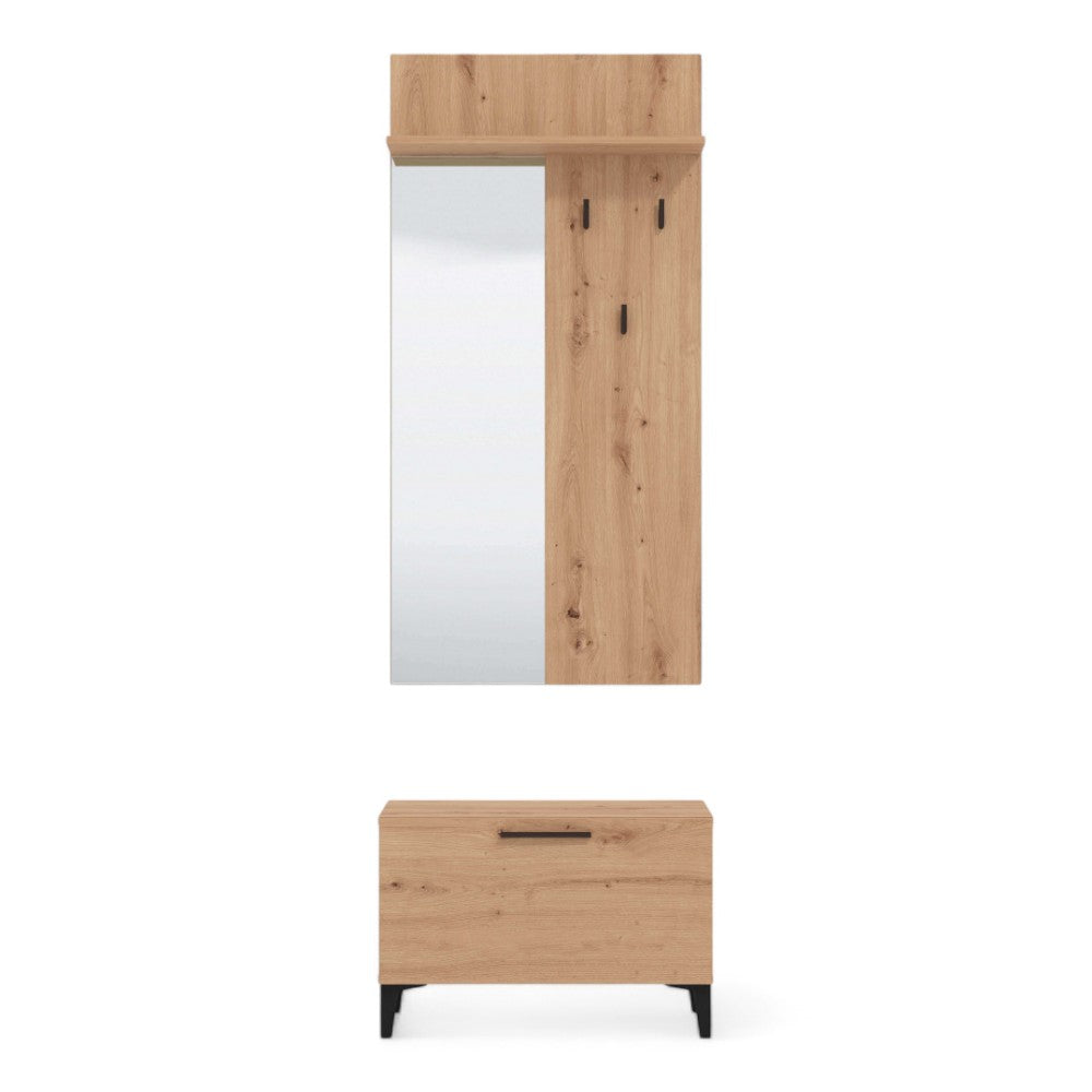 Mobile ingresso Terni in rovere artigiano con struttura in truciolare bilaminato colore bianco dimensioni 67x35x200 cm