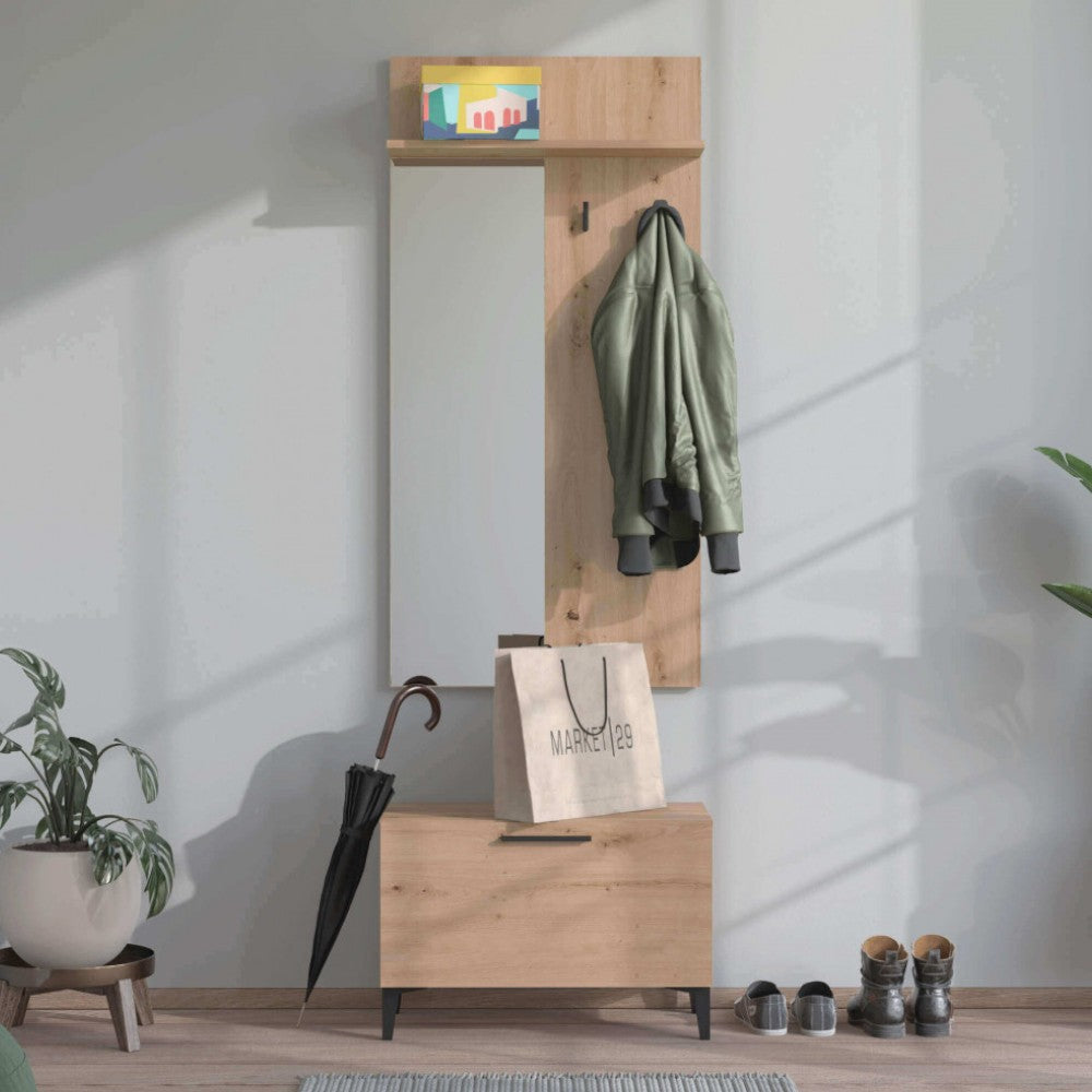 Mobile ingresso Terni in rovere artigiano con struttura in truciolare bilaminato colore bianco dimensioni 67x35x200 cm