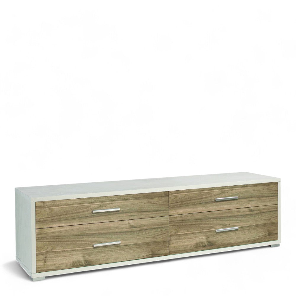 Mobile porta TV moderno 4 cassetti marrone MDF dimensioni 179x47x50 cm design ossido bianco e noce stile Stelvio