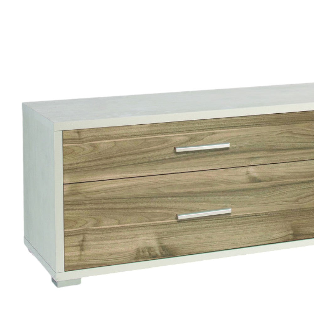 Mobile porta TV moderno 4 cassetti marrone MDF dimensioni 179x47x50 cm design ossido bianco e noce stile Stelvio