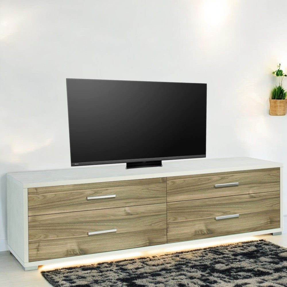 Mobile porta TV moderno 4 cassetti marrone MDF dimensioni 179x47x50 cm design ossido bianco e noce stile Stelvio