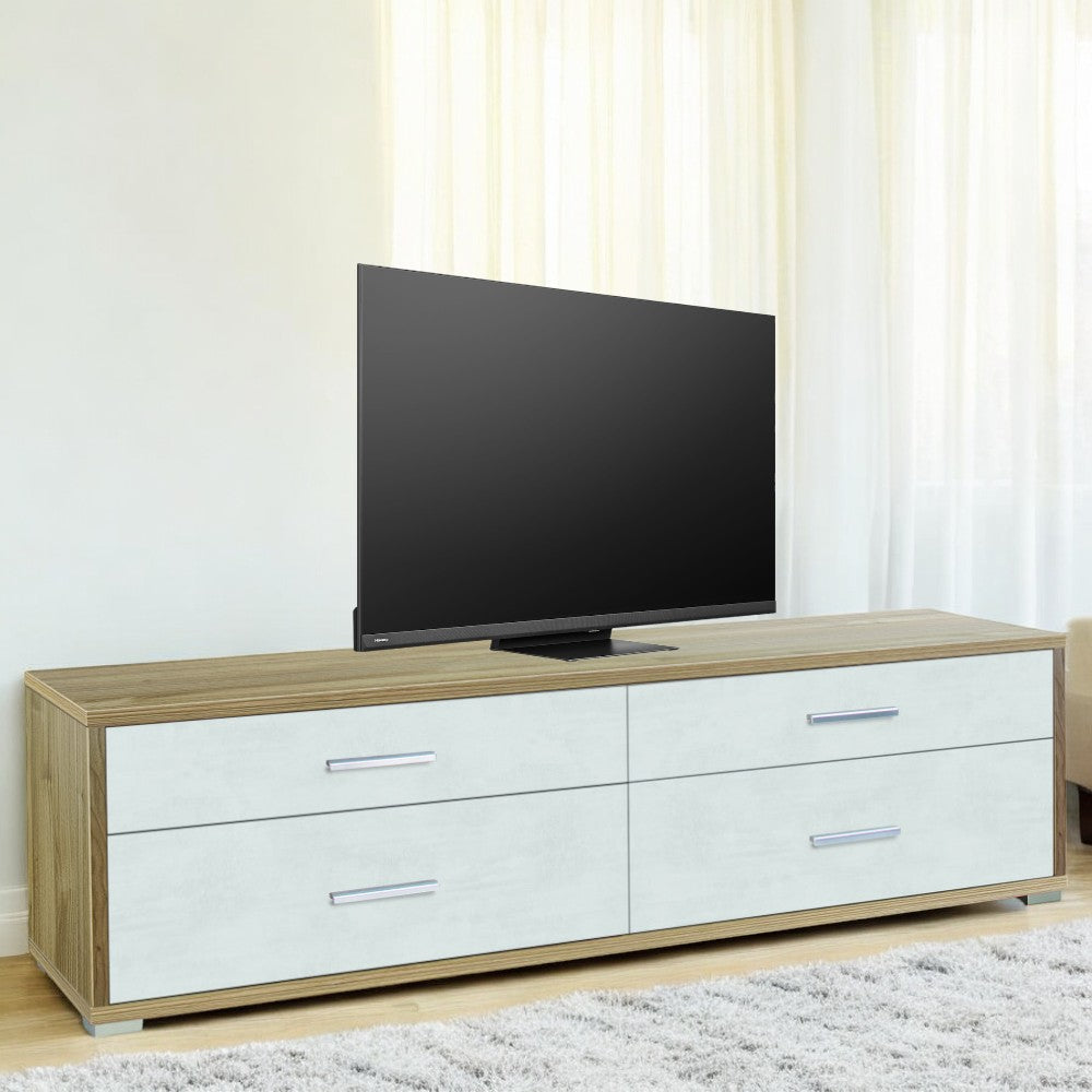 Mobile porta TV moderno con 4 cassetti in MDF colore bianco noce dimensioni 179x47x50 cm design elegante