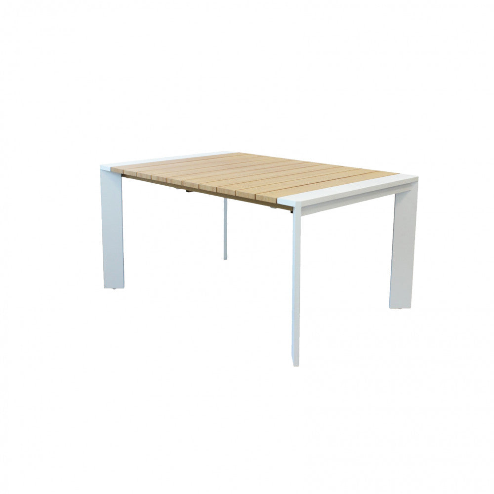 Tavolo rettangolare allungabile in alluminio con piano effetto legno 200/250x100xH75 cm