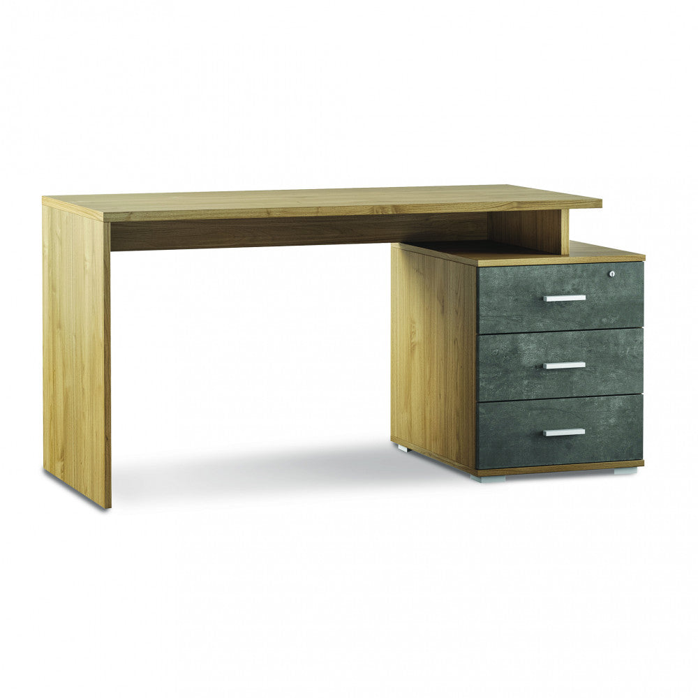 Scrivania moderna con cassettiera destra in MDF colore rovere chiaro 154x55x76 cm ideale per ufficio e casa design elegante