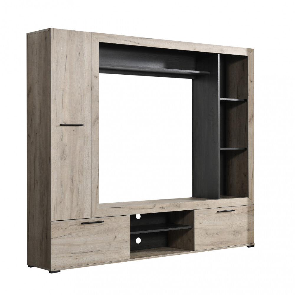 Parete attrezzata elegante moderna porta TV da soggiorno in legno con 11 ripiani e 3 ante Patton