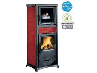 Stufa A Legna Rossella Plus Forno Evo 9,1Kw Lib.Bordeaux(C.To Termico) - misure cm.55,9x53,6x135,9h. - peso Kg.195