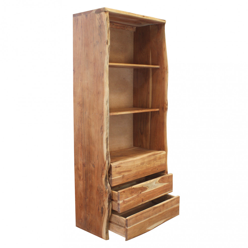 Mobile in legno di acacia marrone per soggiorno dimensioni 75x40x180 cm con ripiani e ante elegante e moderno