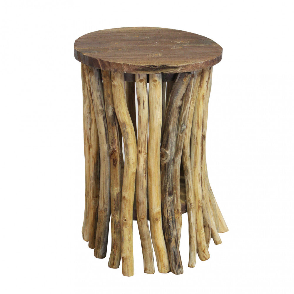 Tavolino fisso in legno teak marrone 30x30xH45 cm per salotto