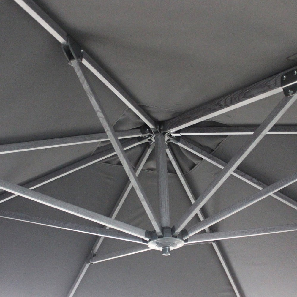 Ombrellone rettangolare 3x4 mt grigio scuro effetto legno con struttura in alluminio a palo girevole