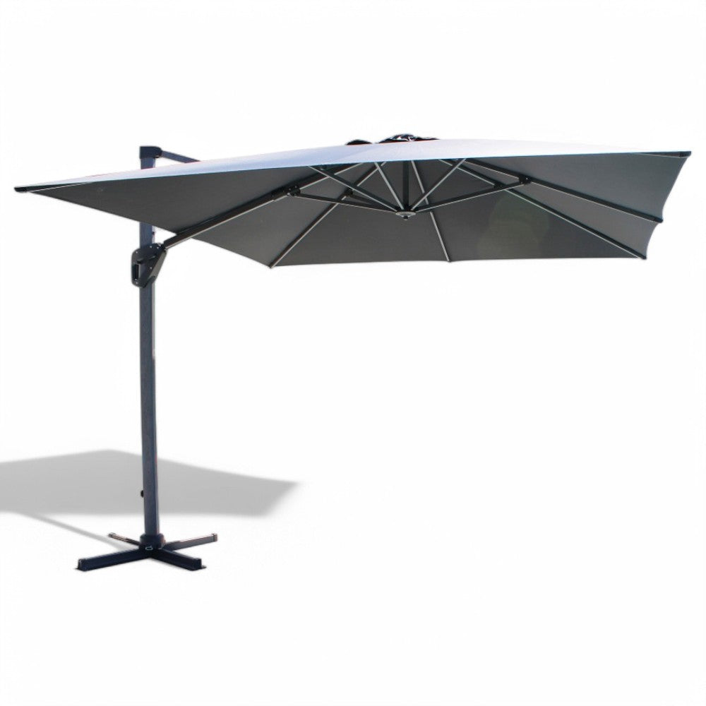 Ombrellone rettangolare 3x4 mt grigio scuro effetto legno con struttura in alluminio a palo girevole