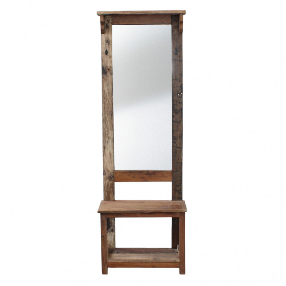 Mobile da ingresso in legno con specchio ripiani e appendiabiti integrati