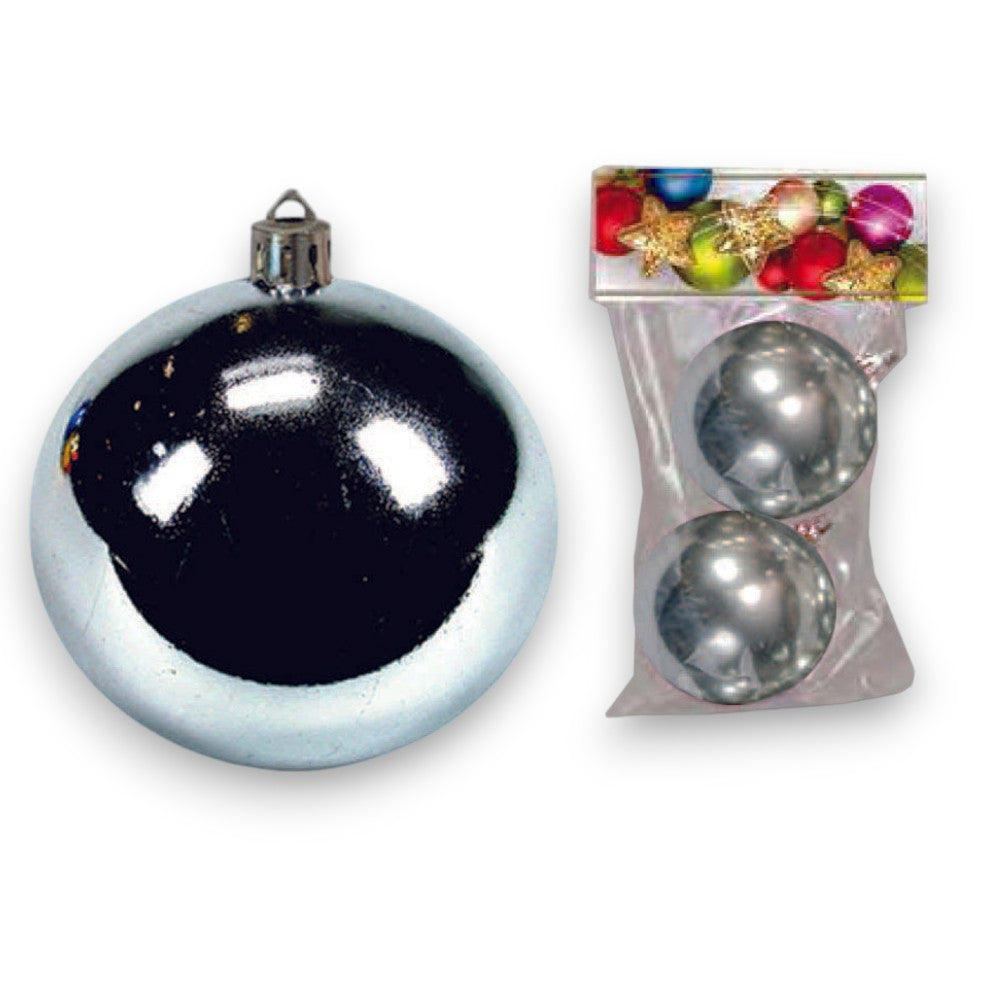 Sfere lisce argento plastica lucida mm 80 set da 2 pezzi decorazione interni ed esterni resistenti leggere