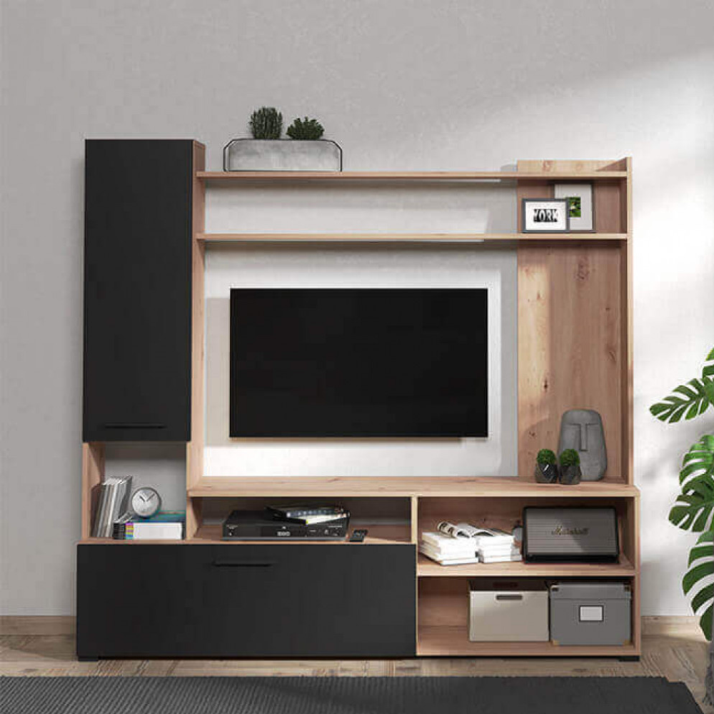 Soggiorno in truciolare bilaminato antracite rovere artigiano design moderno dimensioni cm 1685 x 35 x 157 h