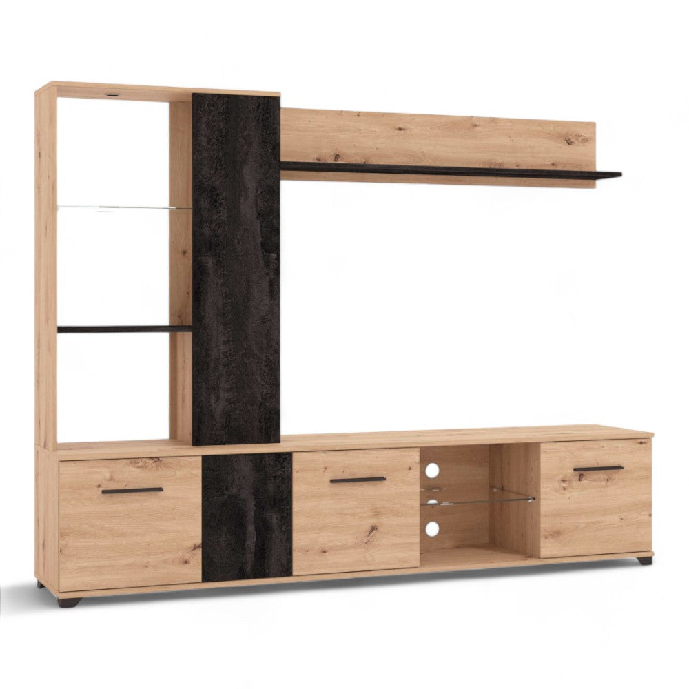 Soggiorno in legno composito design moderno colore antracite dimensioni compatte per salotto elegante ed accogliente