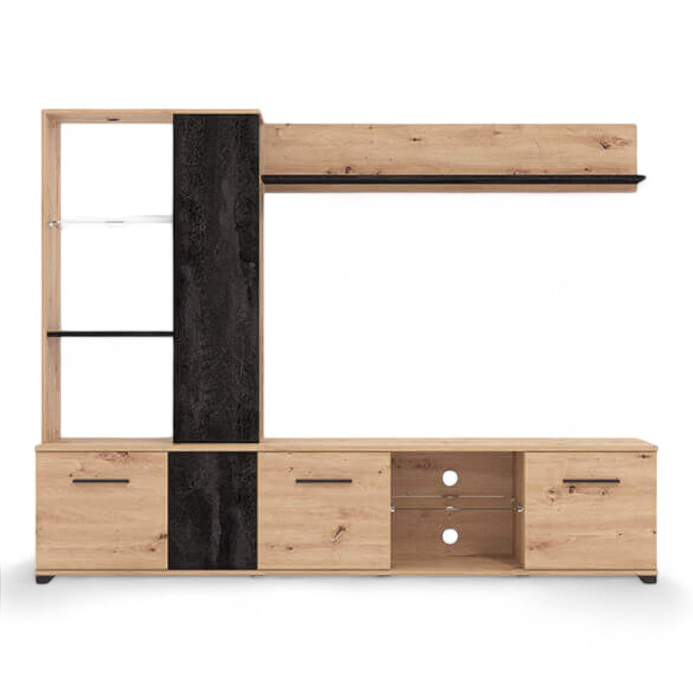 Soggiorno in legno composito design moderno colore antracite dimensioni compatte per salotto elegante ed accogliente
