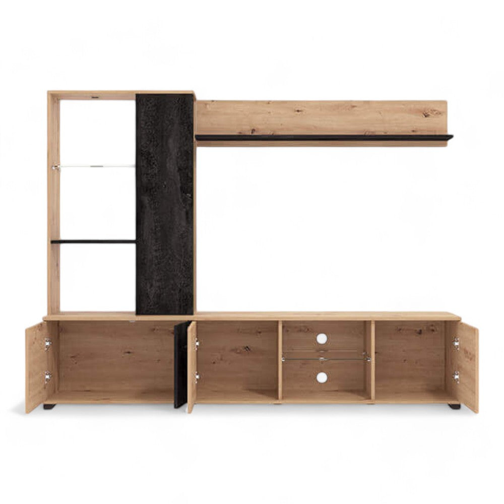 Soggiorno in legno composito design moderno colore antracite dimensioni compatte per salotto elegante ed accogliente