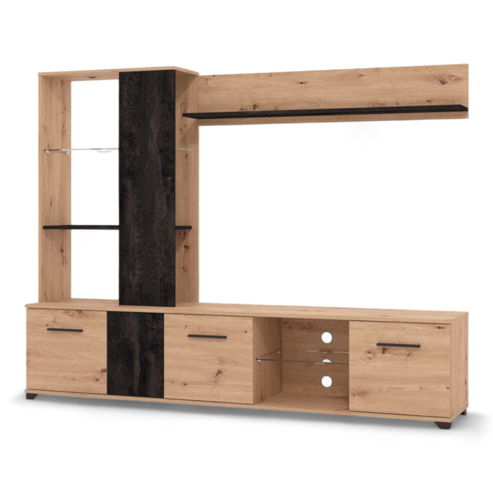 Soggiorno in legno composito design moderno colore antracite dimensioni compatte per salotto elegante ed accogliente