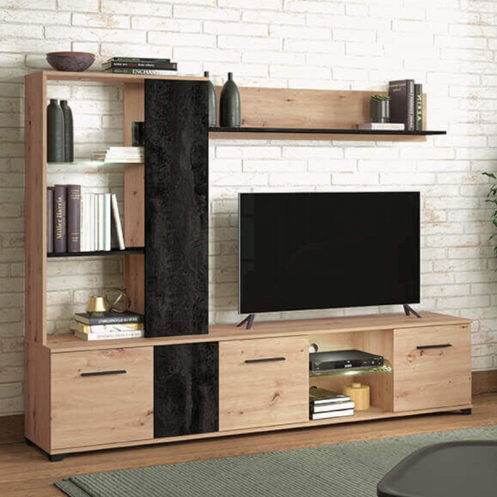 Soggiorno in legno composito design moderno colore antracite dimensioni compatte per salotto elegante ed accogliente
