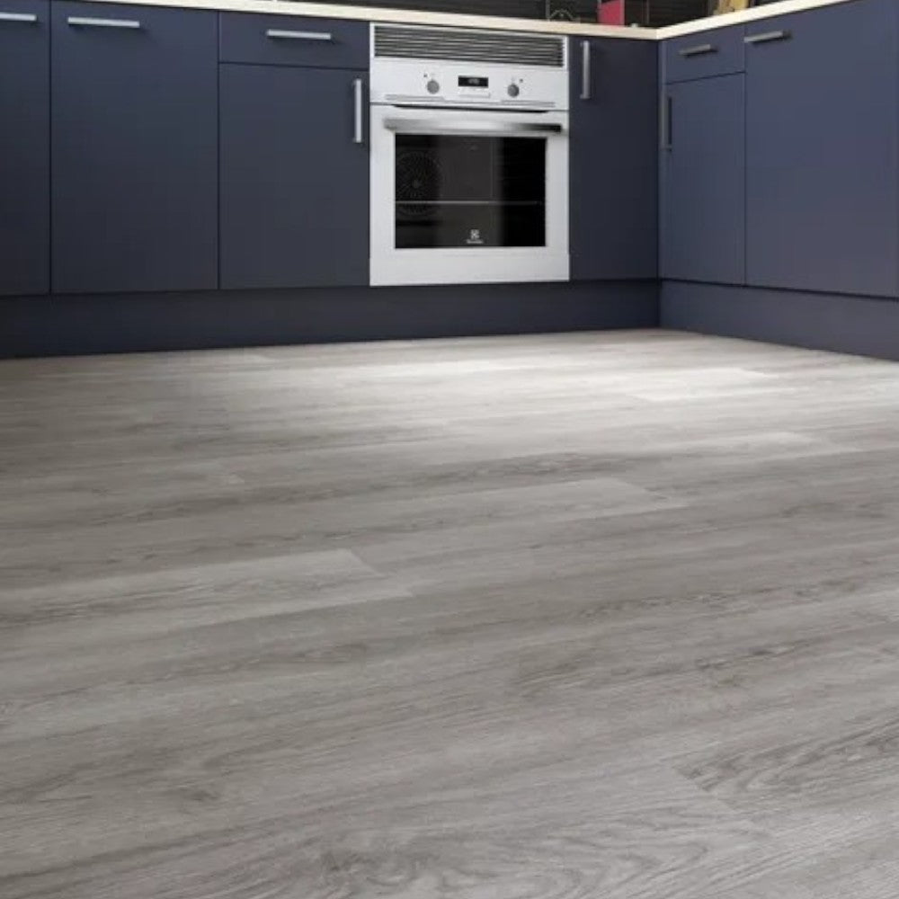 Pavimento laminato in fibra di legno con strato protettivo in corindone rovere grigio ad incastro alta resistenza usura e macchie per riscaldamento
