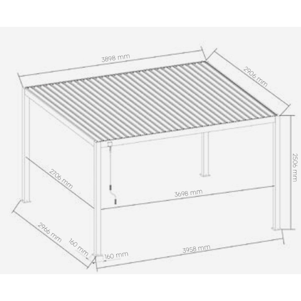 Gazebo pergola bioclimatica 3x4 mt. in alluminio con copertura a doppia lamella frangisole orientabili