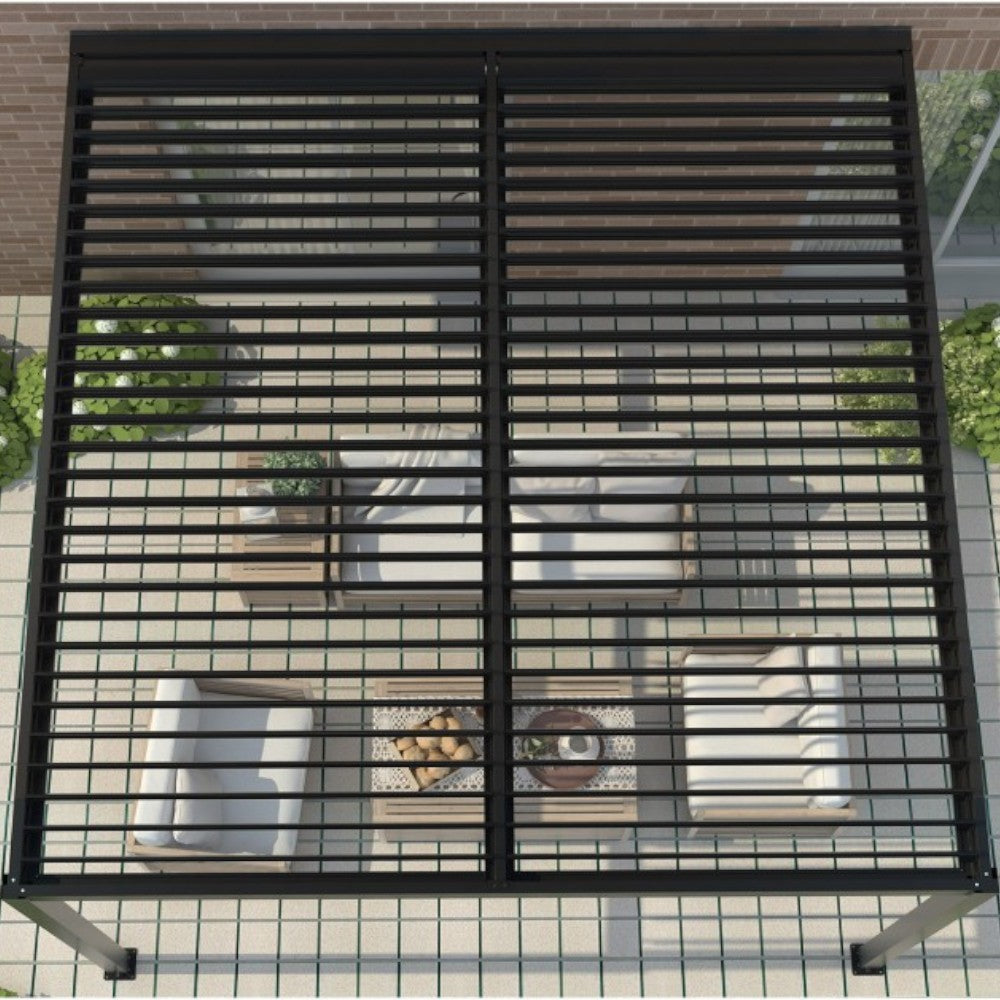 Pergola bioclimatica in alluminio 3x4 mt addossata a parete con lamelle frangisole