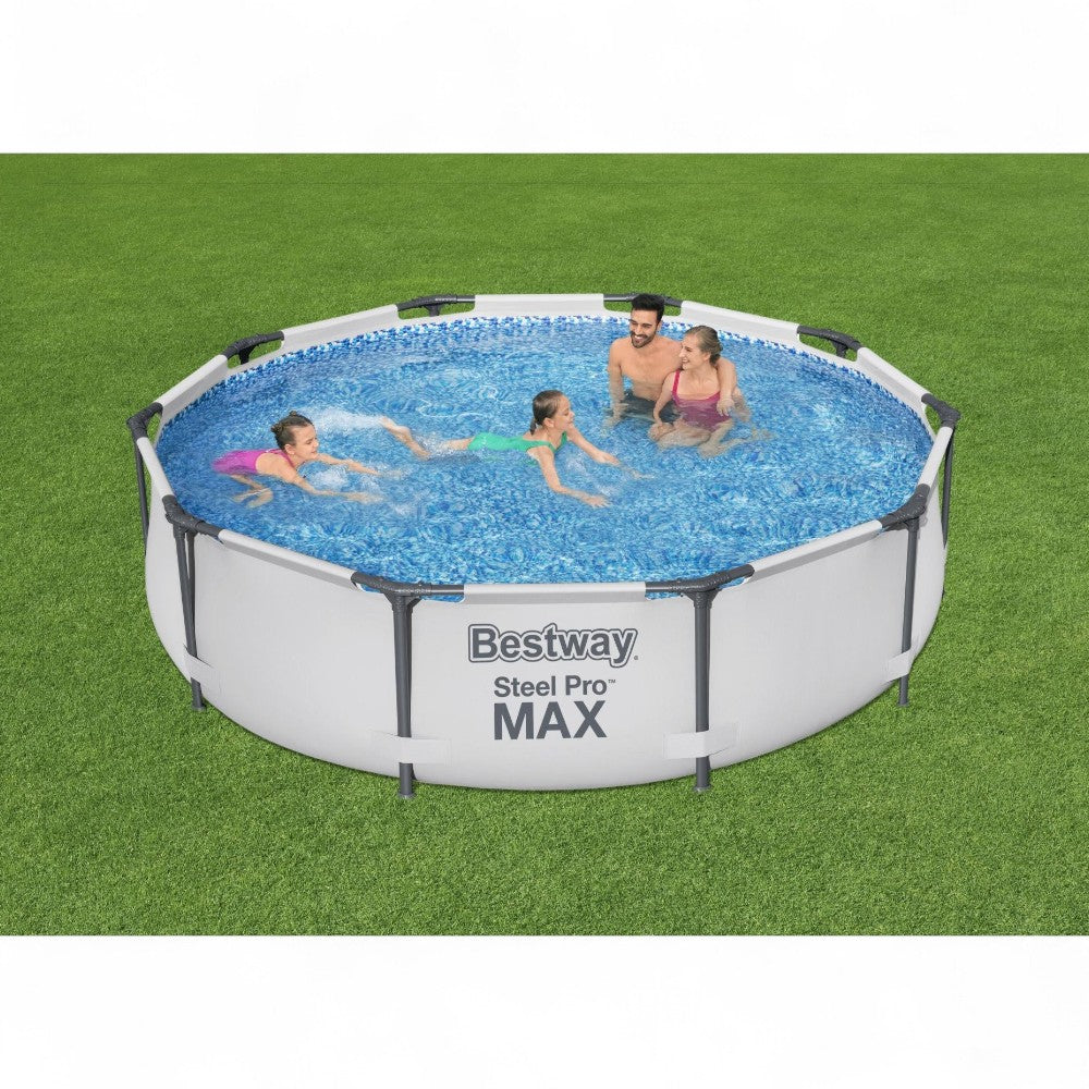 Piscina tonda con telaio portante e pompa filtro cartuccia 305xH76 cm lt.4.678 Steel Pro Max