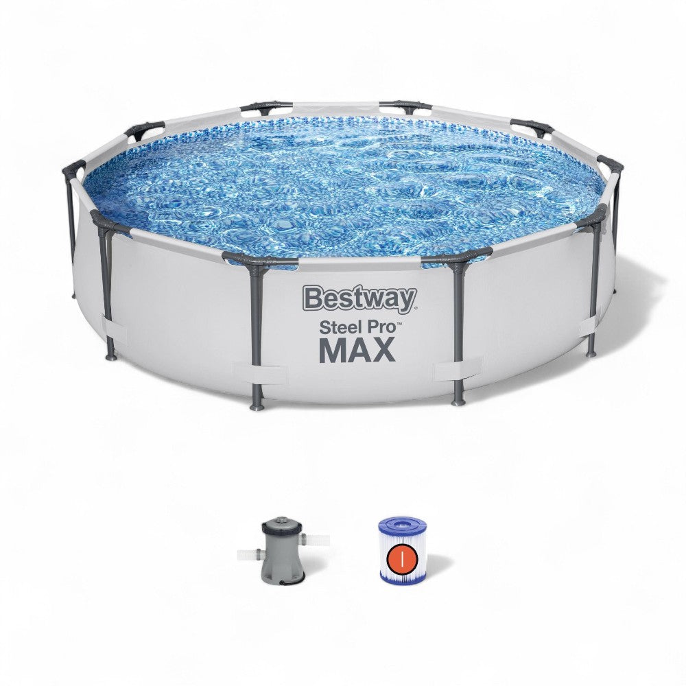 Piscina tonda con telaio portante e pompa filtro cartuccia 305xH76 cm lt.4.678 Steel Pro Max
