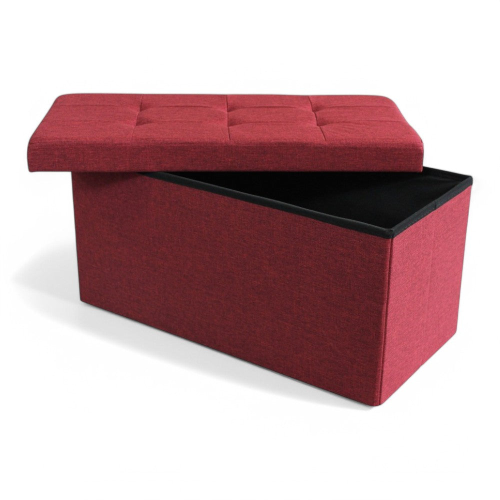 Pouf contenitore rettangolare in tessuto rosso 76x38xH38 cm