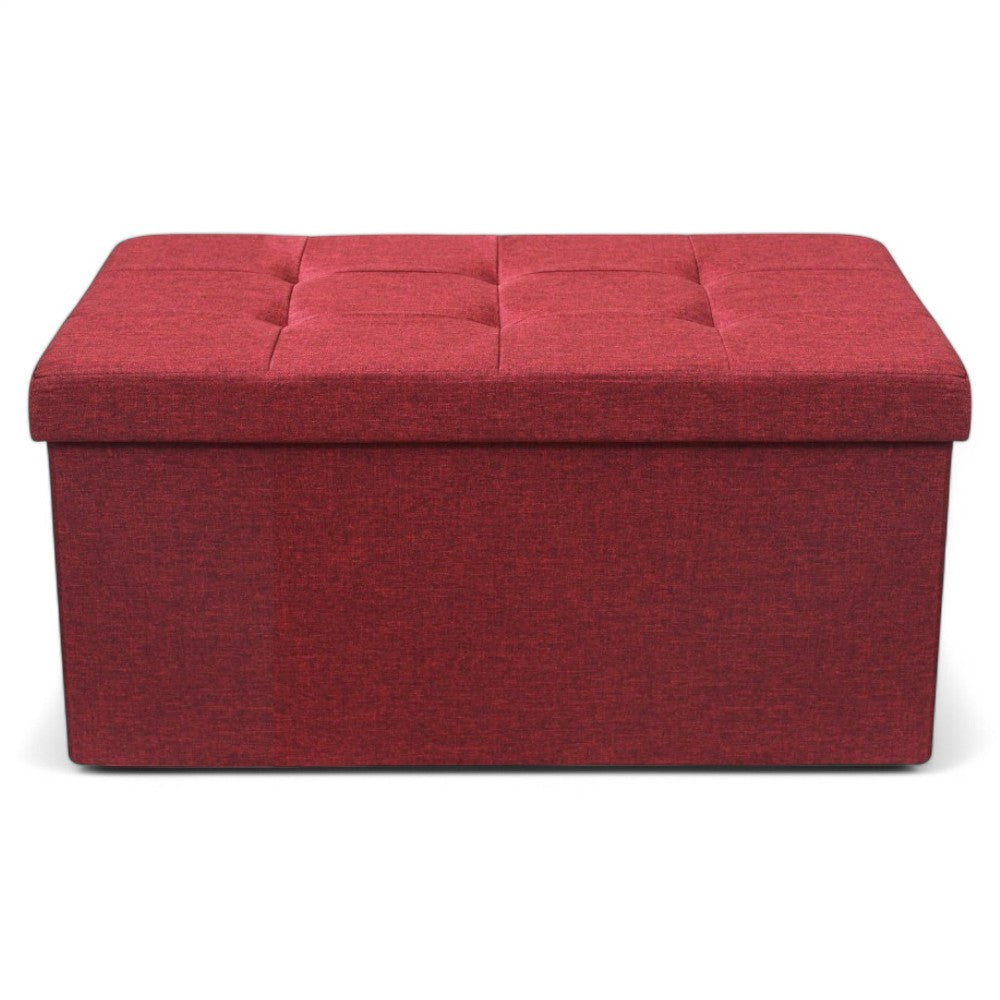 Pouf contenitore rettangolare in tessuto rosso 76x38xH38 cm