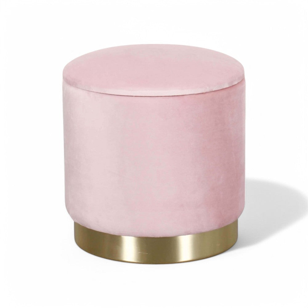 Pouf contenitore rotondo velluto rosa con diametro 37xH40 cm