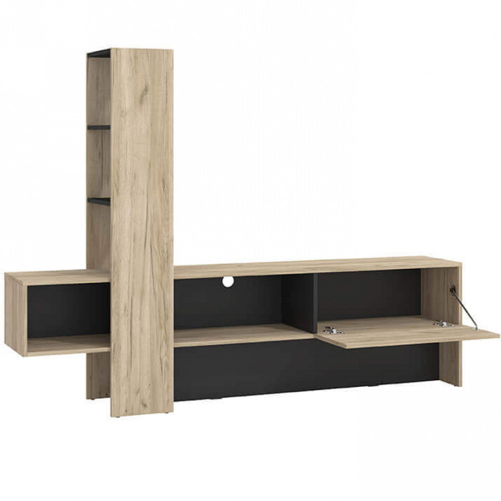 Mobile porta TV da soggiorno con scaffale e anta a ribalta in legno nobilitato Luxury Tower