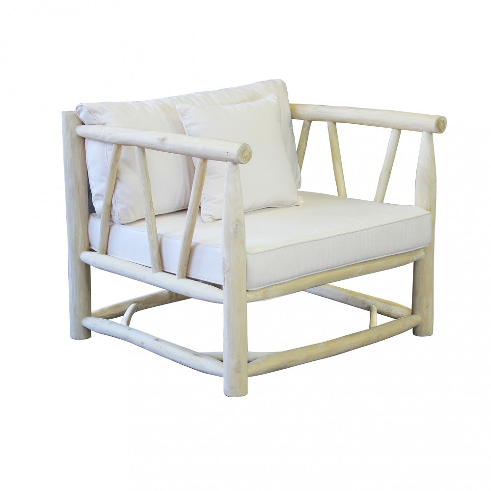 Poltrona design moderno da giardino con cuscini imbottiti e struttura in teak Barcellona
