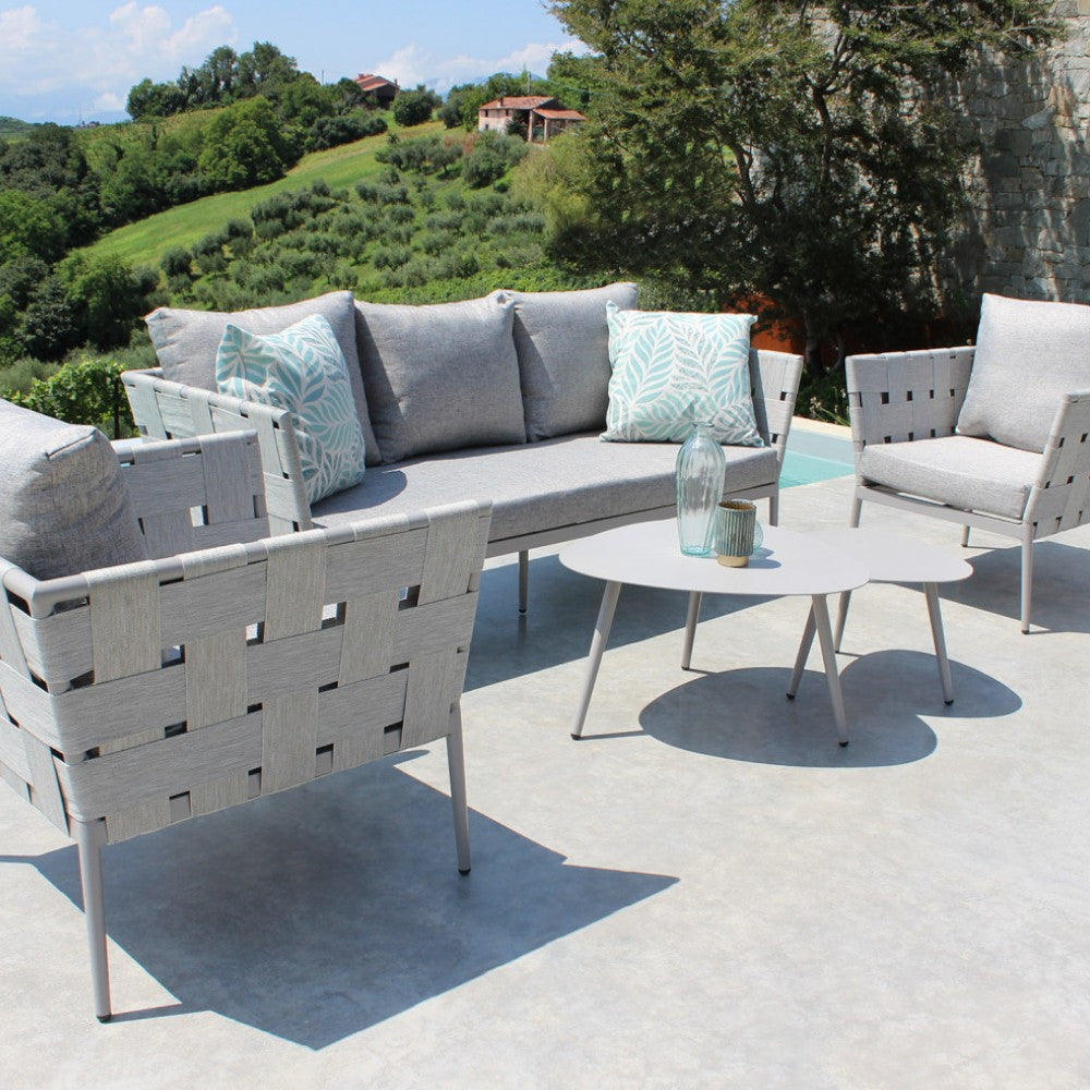 salotto da giardino tortora in alluminio con cuscini 3 posti struttura robusta design moderno comodo elegante arredo esterno