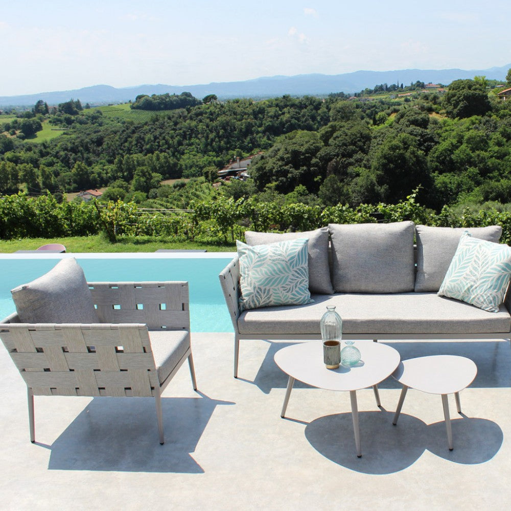 salotto da giardino tortora in alluminio con cuscini 3 posti struttura robusta design moderno comodo elegante arredo esterno