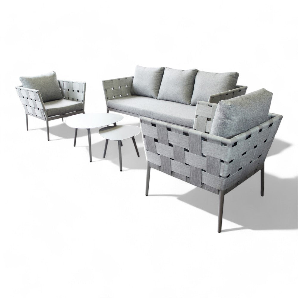 salotto da giardino tortora in alluminio con cuscini 3 posti struttura robusta design moderno comodo elegante arredo esterno