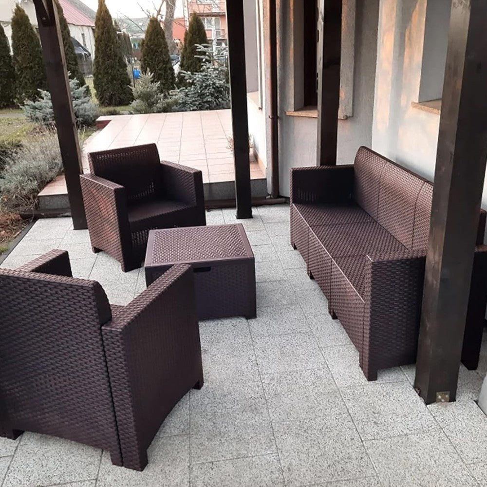 Salotto da giardino in resina con 3 posti e cuscini in polipropilene marrone Nebraska