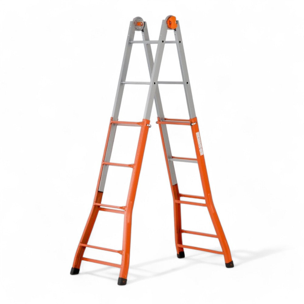 scala telescopica in acciaio verniciato 4+4 gradini altezza 376 cm sicurezza e portata max 100 kg antisdrucciolo