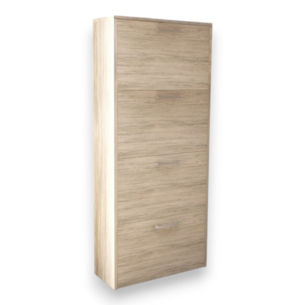 Scarpiera a quattro ante ribaltabili in pino chiaro con doppia profondità e ventaglio in plastica 59x25x140 cm