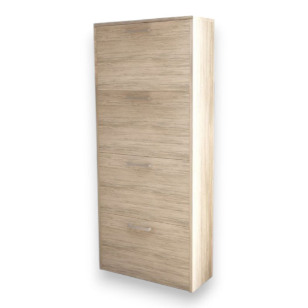 Scarpiera a quattro ante ribaltabili in pino chiaro con doppia profondità e ventaglio in plastica 59x25x140 cm
